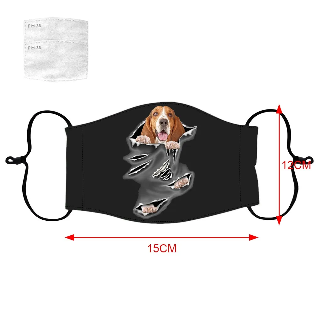 

Newly 1pc Masques+1pcs filter Unisex Kids Funny 3D Dog Print Reusable Mouth Maschere Washable Face mascarilla Mascherina Cap 210
