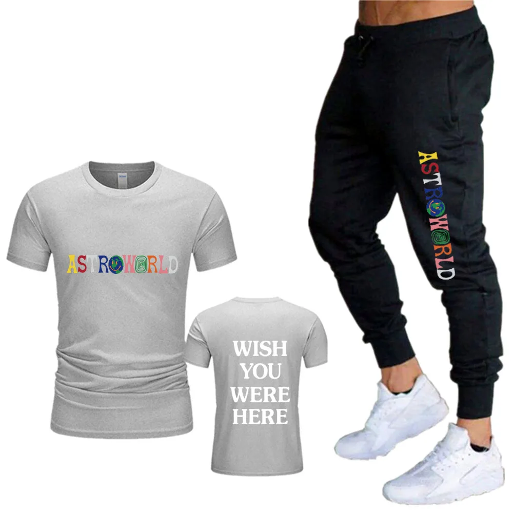 

ASTROWORLD track suit men T-shirt Travis Scott Men's Sets Sports Pants Suit Jogging Streetwear Manga Anime Funko Pop Techwear