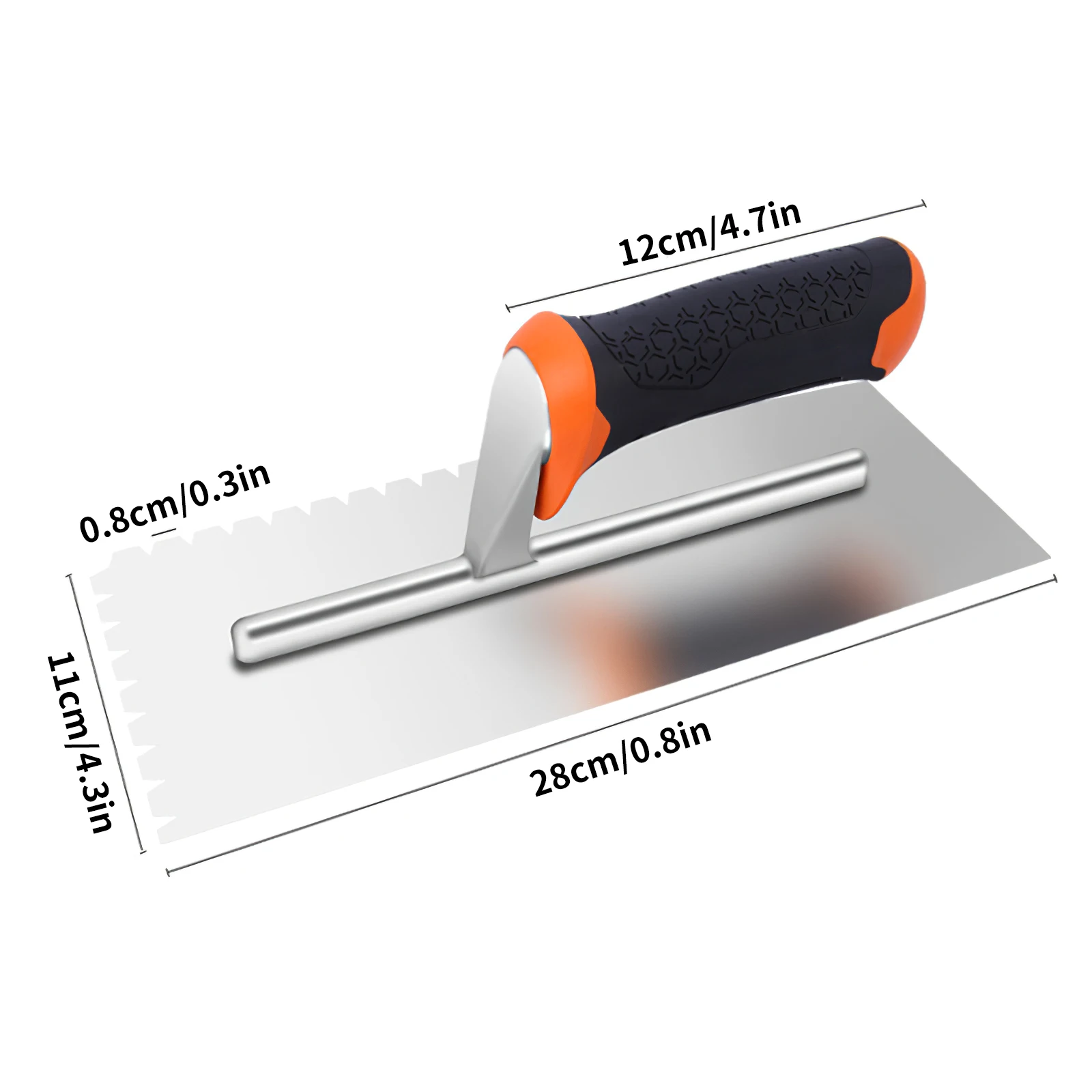 

28x11cm Plastering Finishing Trowel Steel Blade Wood Handle Notched Square Trowel with 12cm Ergonomic Handle for Wall Tile