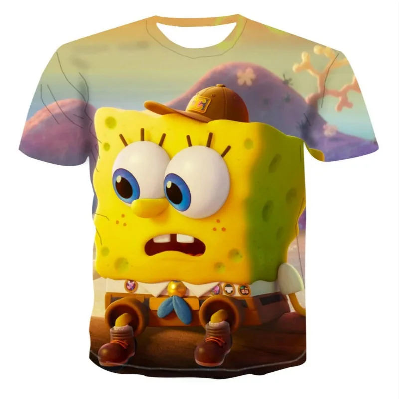 Детская футболка с коротким рукавом и 3D принтом Губка Боб футболки для мальчиков