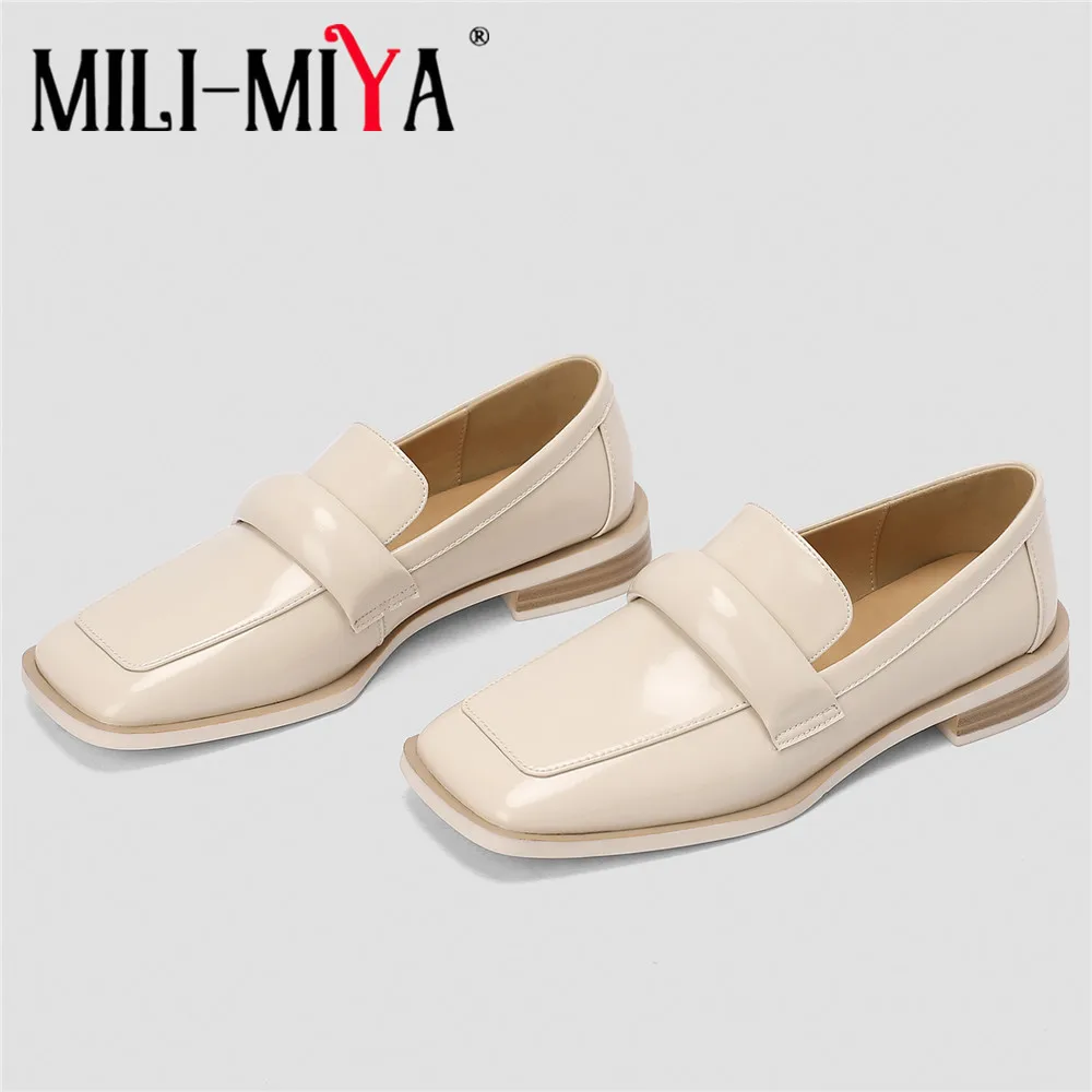 MILI-MIYA Spring New Arrival Women Loafers Quality Cow Leather Low Heels Pumps Slip On Footwear Square Toe Cozy Casual Shoes