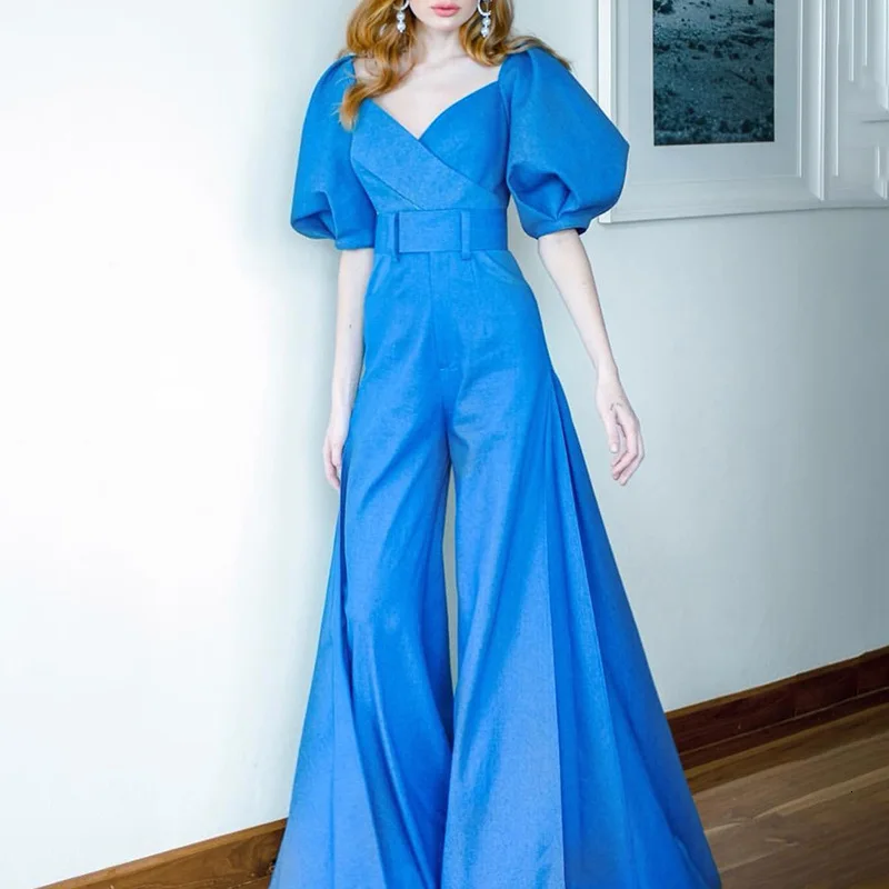 Женский комплект укороченный топ с рукавами фонариками + широкие брюки высокой