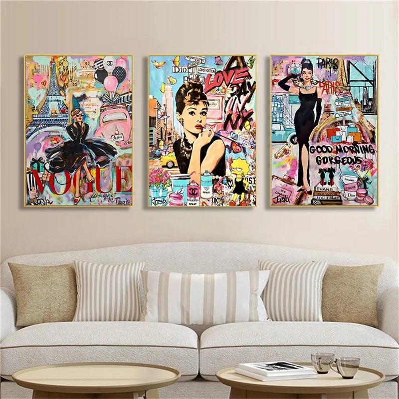 

Modern fashion graffiti street pop art women poster painting canvas print wall picture living room home decoration frameless