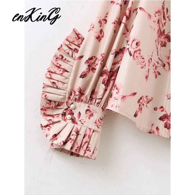

2020 england office lady elegant floral print pleated za blouse women blusas mujer de moda 2020 shirt womens tops and blouse
