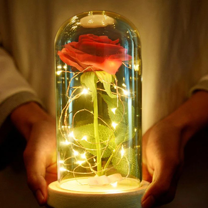 Искусственная красная роза настольная лампа светодиодный прикроватный