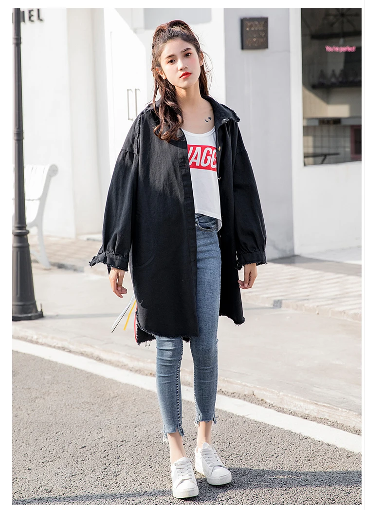 Boyfriend Casual Denim Jacket Woman Loose Coat Vintage Pattern Korea Print Windbreaker Chaqueta Mujer Harajuku Befree Vadim