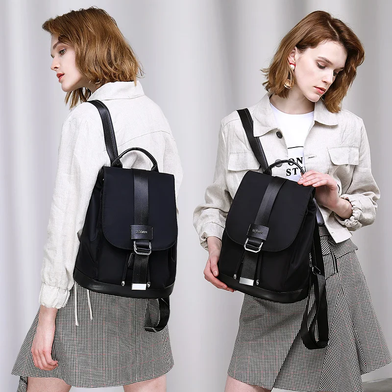 hot! Women's Backpack Student Bag Teen Girl Nylon Buckle Design Black Femme Mochila Women's Backpack Fashion Sac A Dos