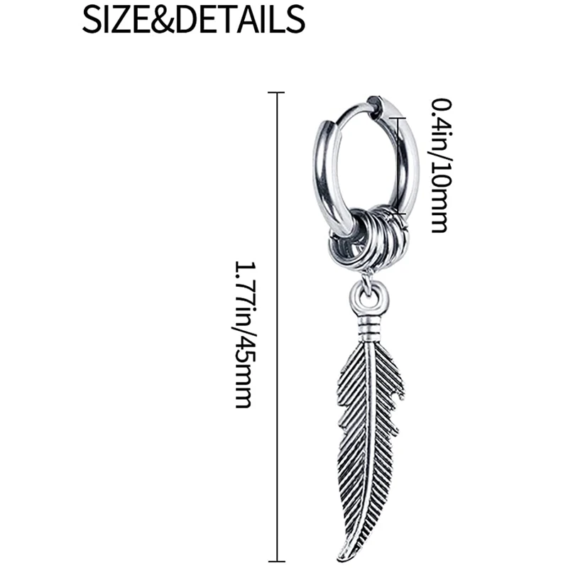 2 Pairs Fashion Cross Feather Stud Earrings Punk Rock Style For Women Men High Quality Stainless Steel Hiphop Ear Jewelry images - 6