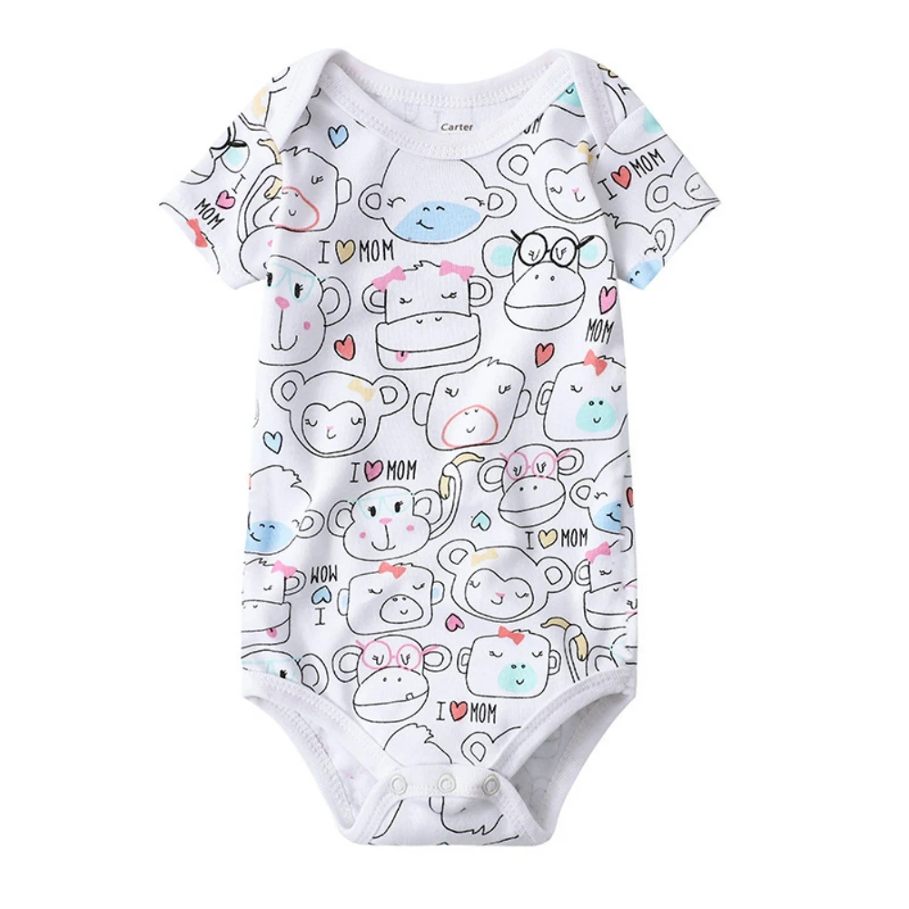 

Baby Clothes Infant Newborn Boys Summer Infant Girls Cotton Bodysuit Cartoon Print Short Sleeve Triangle Rompers 0-24M