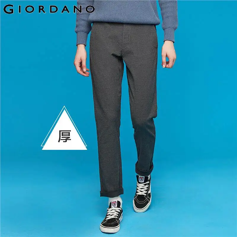 Мужские плотные брюки Giordano однотонные из смесового хлопка со средней талией
