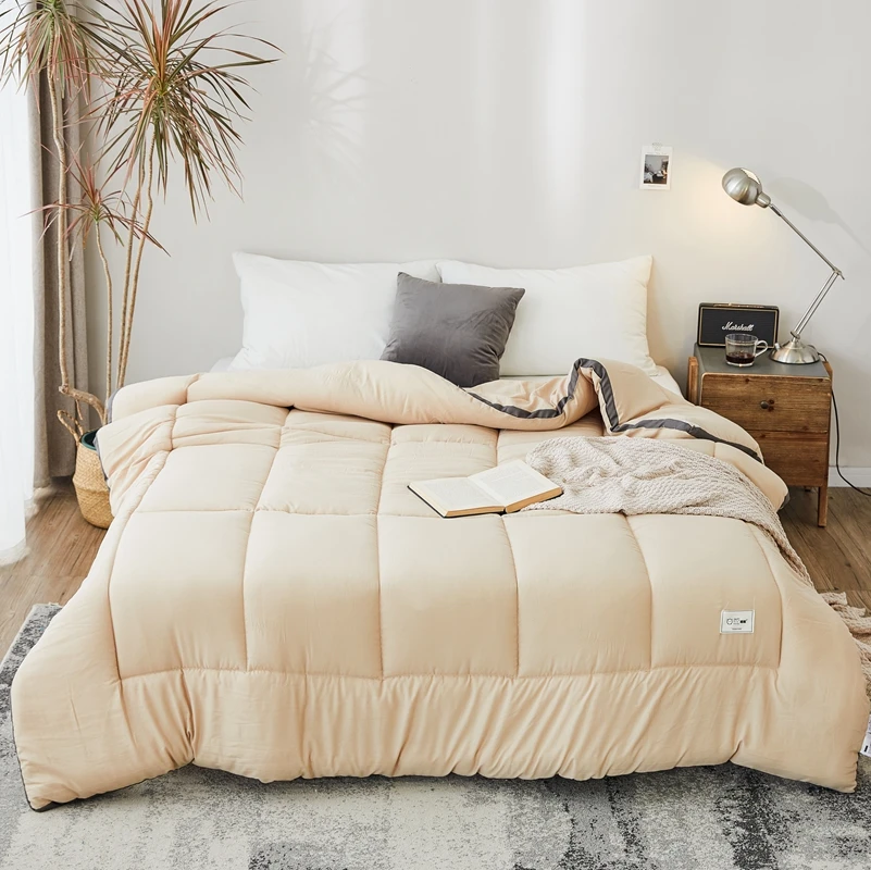 Зимнее/осеннее одеяло в японском стиле однотонное синее утолщенное из мытого