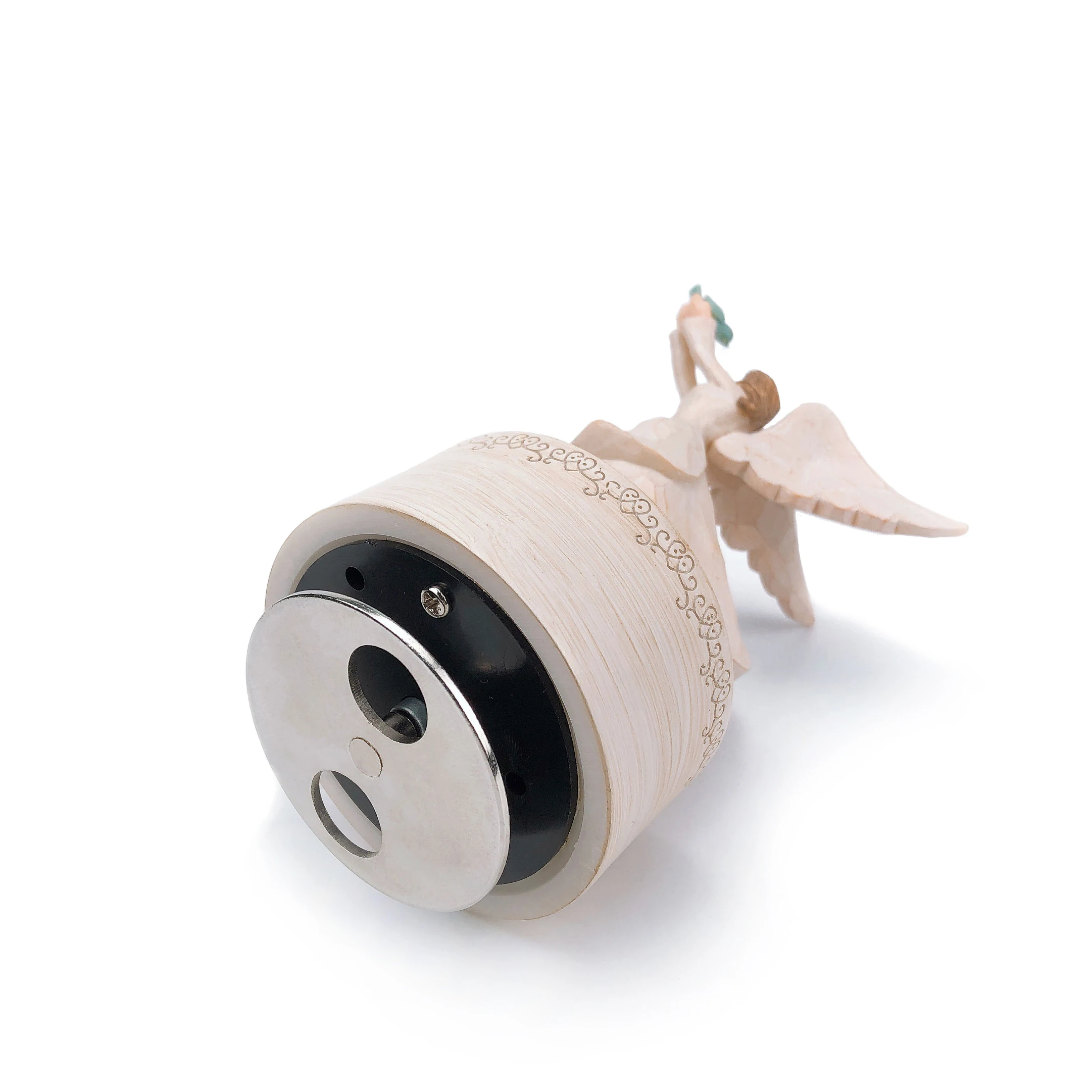 

ZK30 Statues Good Luck Angel Music Box Log Solid Imitation Wood Color Angel Holding A Dove Rotating Music Box Angel Music