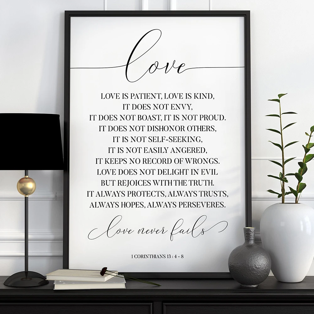 

Wall Art Painting Pictures Love is Patient Quotes Canvas Art Prints Poster Bible Verses Valentine's Gift Bedroom Home Wall Decor
