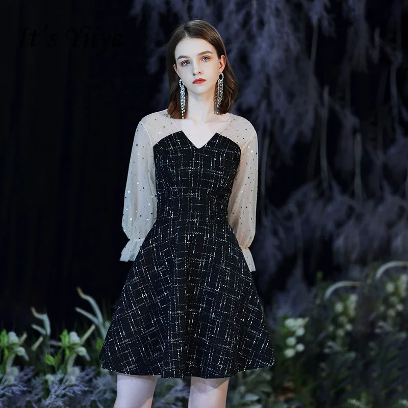 

Женское коктейльное платье It's Yiiya, черное блестящее короткое платье с V-образным вырезом и рукавом три четверти на лето 2019