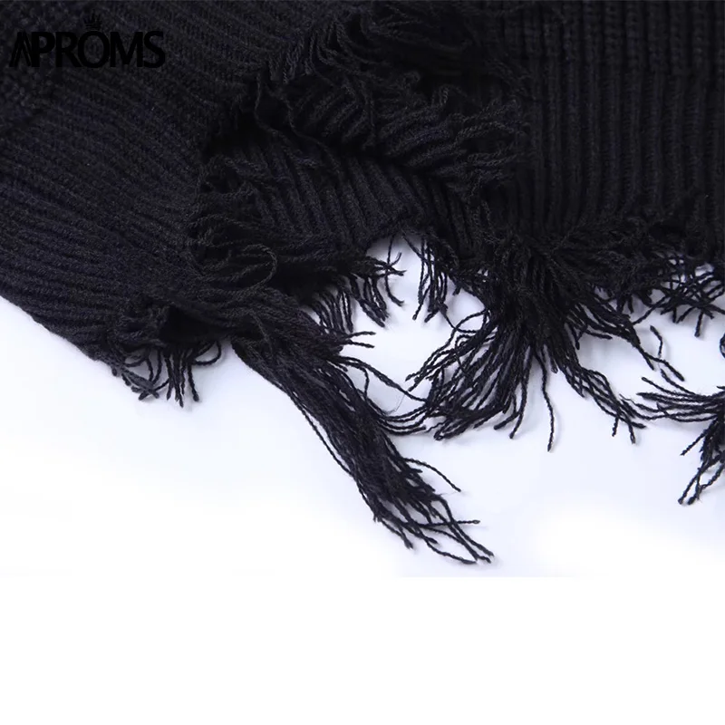 Aproms Tassel Deep V Knitted Pullover Female Autumn Winter White Long Sleeve Knit Crochet Sweaters Women Cropped Jumper Pull Top | Женская