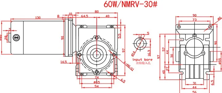 60 Вт NMRV30 червячный мотор-редуктор 24 В DC червячный редуктор Мотор RV30 автоматический замок-редуктор CW