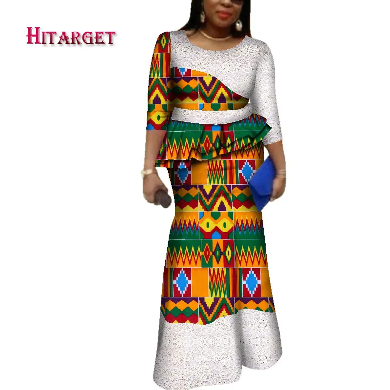 Новые африканские платья Hitarget для женщин 2 шт. кружевной топ + юбка элегантной