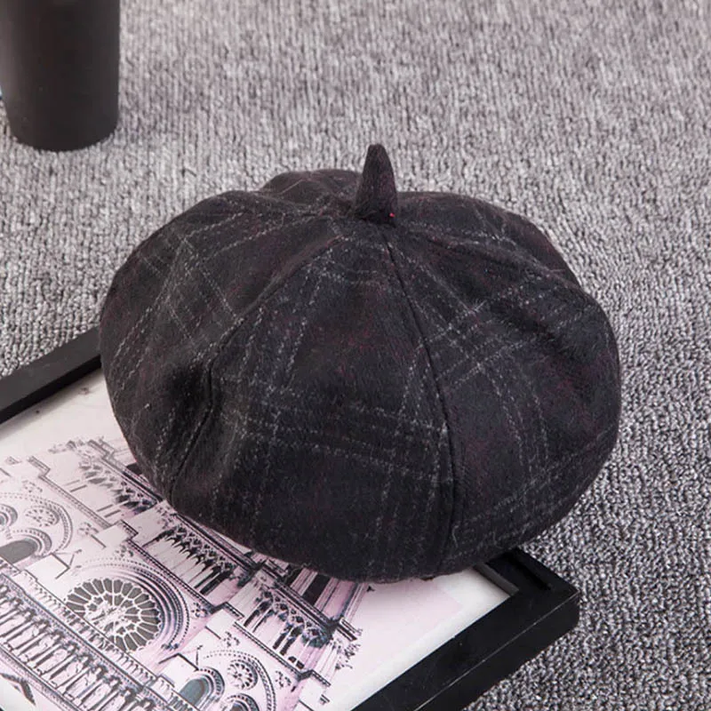 2020 женские популярные береты шапка для зимы хлопковые шапки клетчатые винтажные