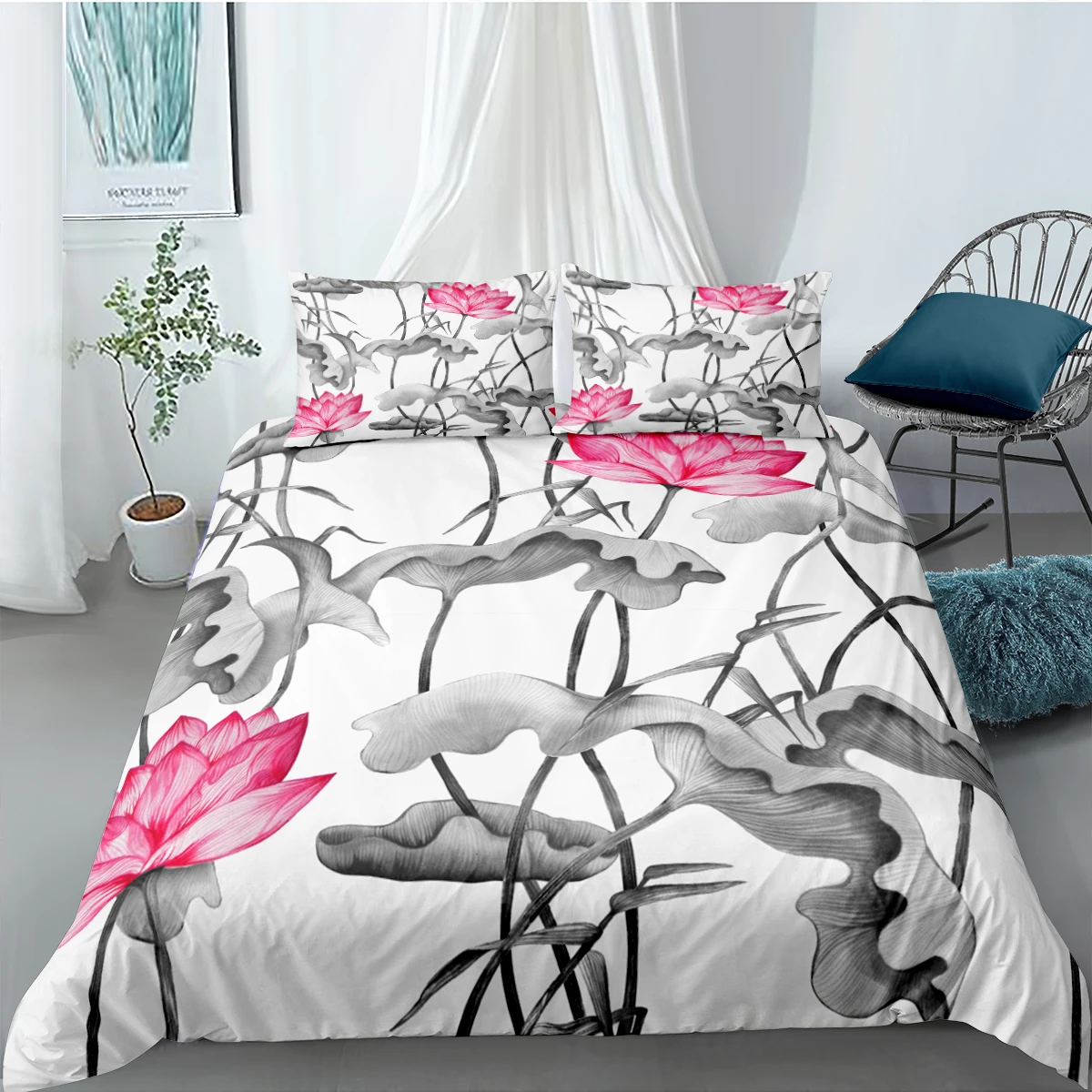 

Цветок лотоса Постельное белье 3D комплект из одеяла с принтом Twin двойной полный Queen King Размеры Спальня Набор для украшения дома