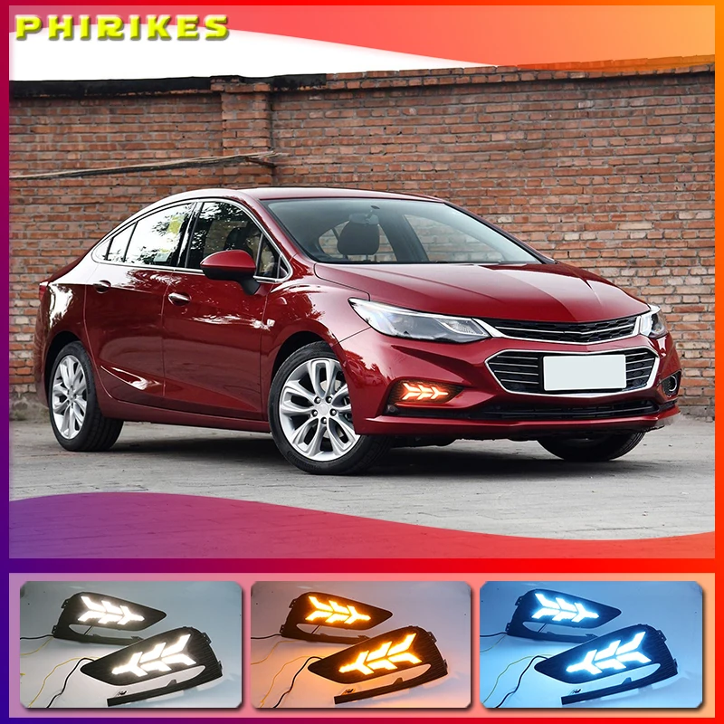 2 шт. Светодиодный дневной светильник для Chevrolet Cruze 2016 2017 2018 динамический желтый