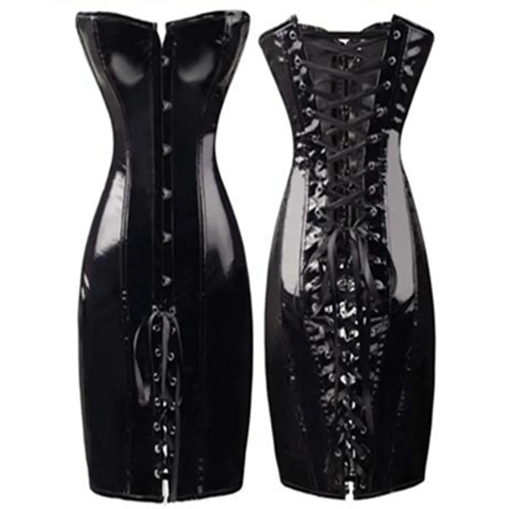 Соблазнительное красное черное виниловое готическое платье-корсет из ПВХ
