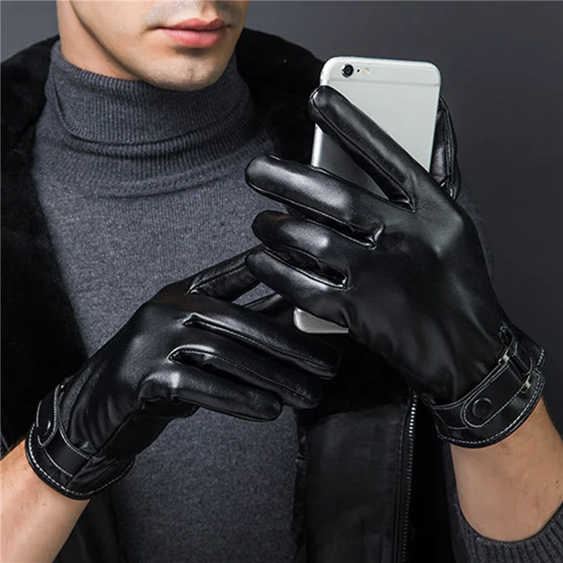 

Men Gloves Black Winter Mittens Keep Warm Touch Screen Windproof Driving Male Autumn Winter PU Leather Gloves Business