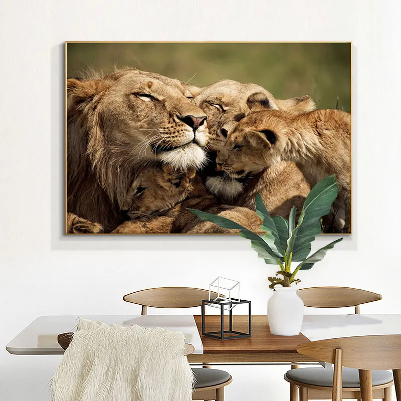 

Afrian Three Lions Together Oil Painting on Canvas Scandinavian Posters and Prints Cuadros Wall Art Pictures For Living Room