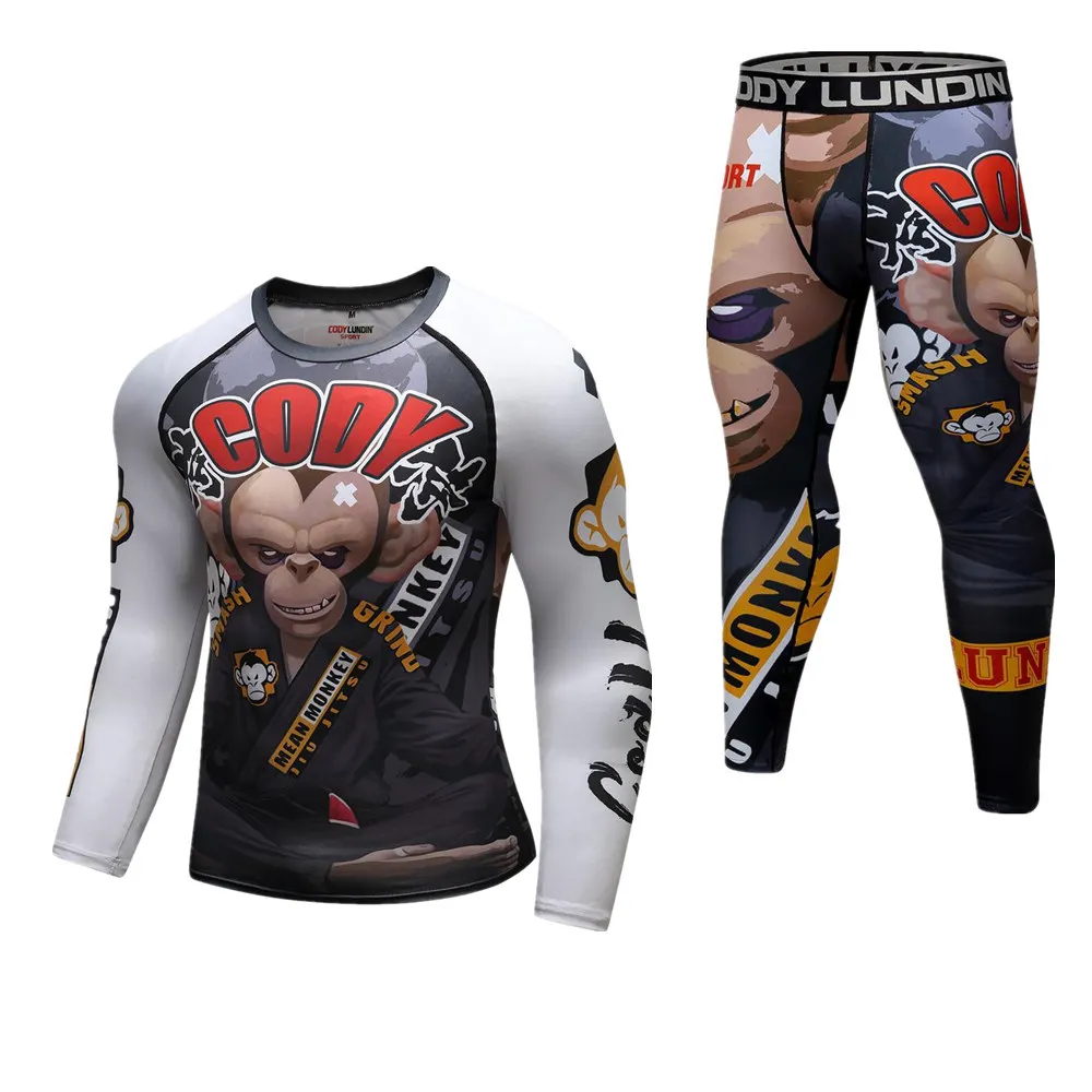 Bjj GI 3D печать обезьяны ММА Рашгард комплект боевая одежда Муай Тай компрессионные