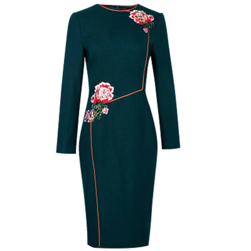 

new 2021 Beading dress superior quality Spring fashion office lady Women's Clothing embroidery Dress Vintage Flower dresses