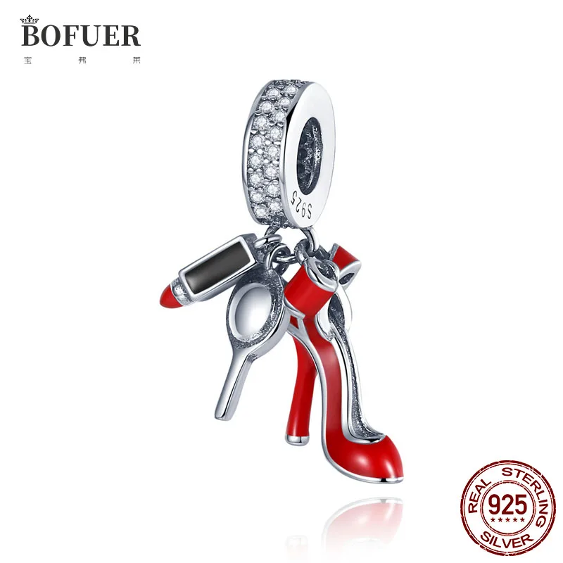 

2021 New 925 Sterling Silver Red Enamel High Heels Shoes Dangle Charm fit Original Pandora Bracelet Necklace Jewelry Making Gift
