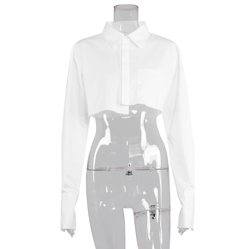 

White Shirt Women Crop Top Long Sleeve Button Up Blouse Streetwear Korean Fashion Street Style Aesthetic Spring Clothes