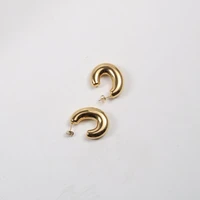 high end pvd plated stainless steel jewelry chunky hollow c hoop earring wholesale for women