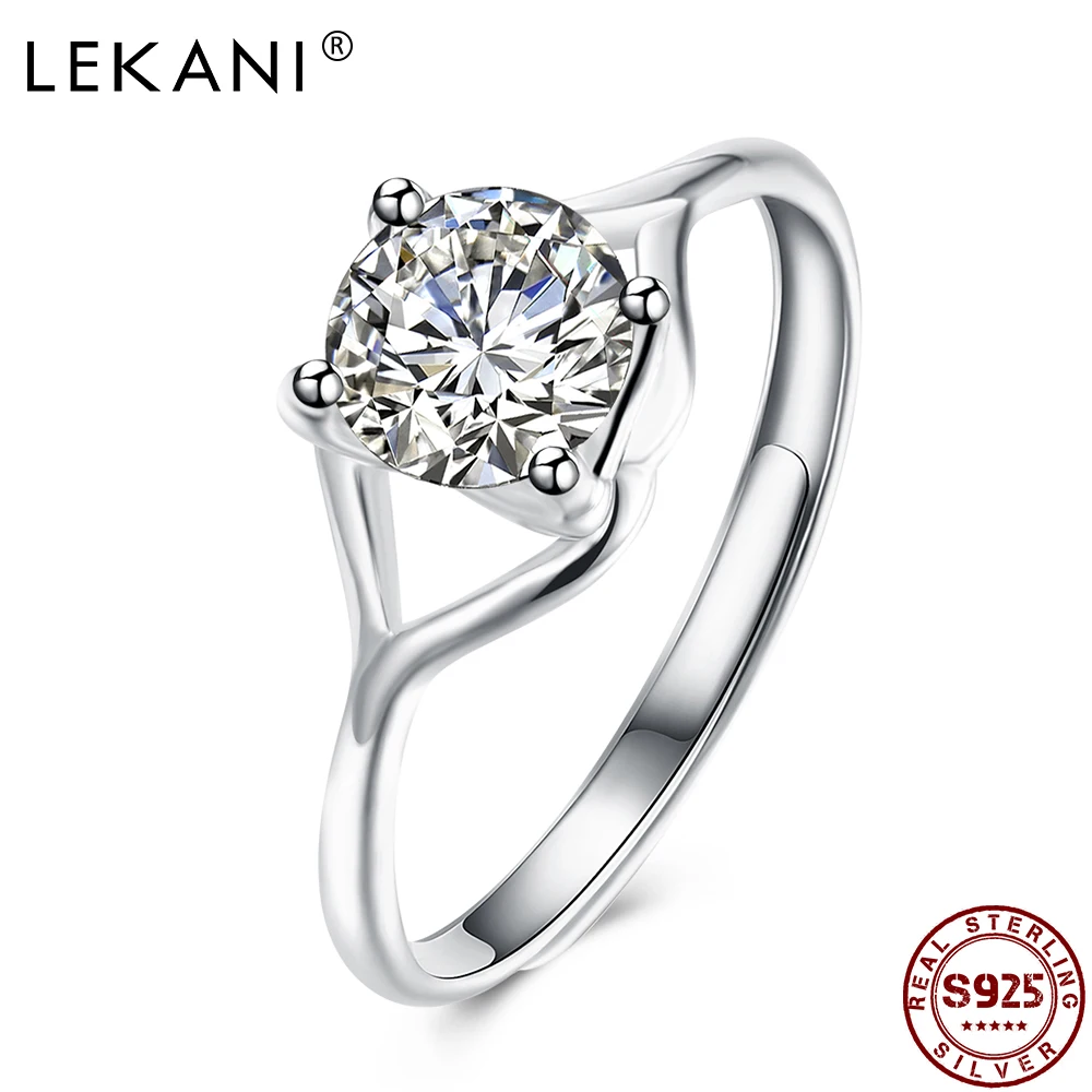 

LEKANI Sterling Silver 925 Rings For Girl Adjustable Geometric Shape Inlaid Zircon Personality Ring Anniversary Simple Gift Best