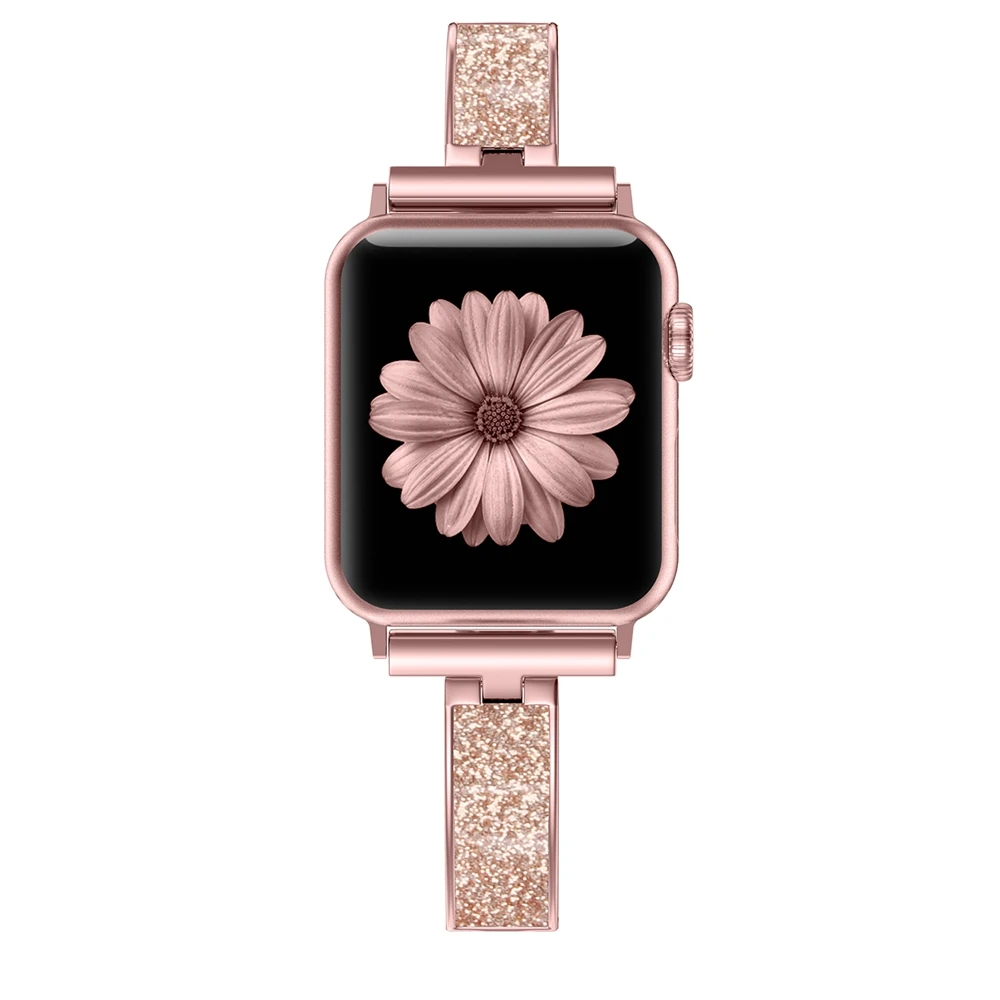PinkGoldG Женский металлический ремешок для Apple Watch Series 5, 40 мм, 44 м, металлический+ кожаный браслет, ремешок для iWatch Series 4, 3, 2, 1, 38 мм, 42 мм - Цвет ремешка: PinkGoldG