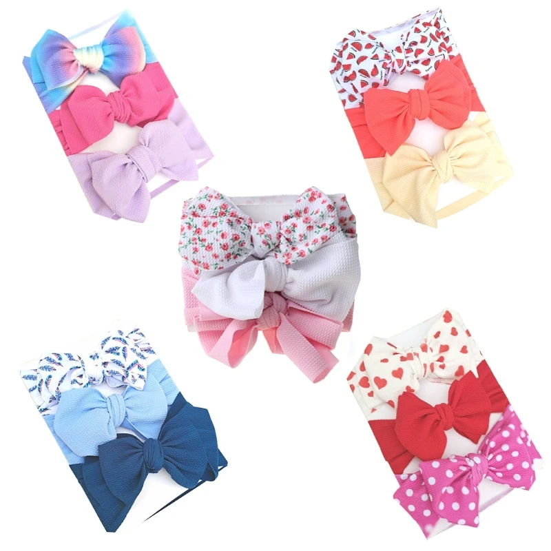 

3 Pcs/Set Baby Girls Lovely Bow Hairband Elastic Wide Headband Stretch Knot Bandanas Turban Headdress Clothing Accessories P15C