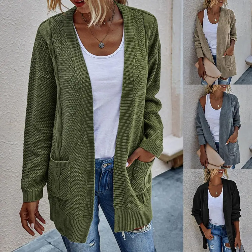 

Women Autumn Cardigan Winter Open Front Solid Color Long Warm Cardigan Knitted Sweater Coat Casual Oversized Fashion Clothes