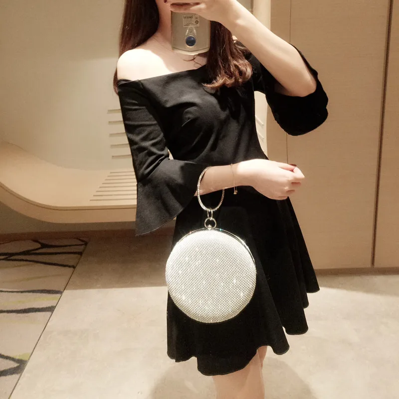 

Women Evening Clutch Purse Diamonds Colorful Lady Round Chain Shoulder Wedding Handbags Crystal Purse