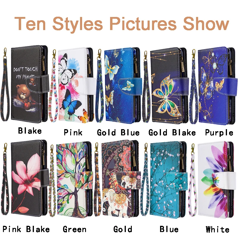 

PU Leather Painted Zipper Wallet Flip Card For Samsung S20 Plus A01 A20 A21 A30 S A41 A51 A50 S A70E A71 Note 10 Lite S10 Lite