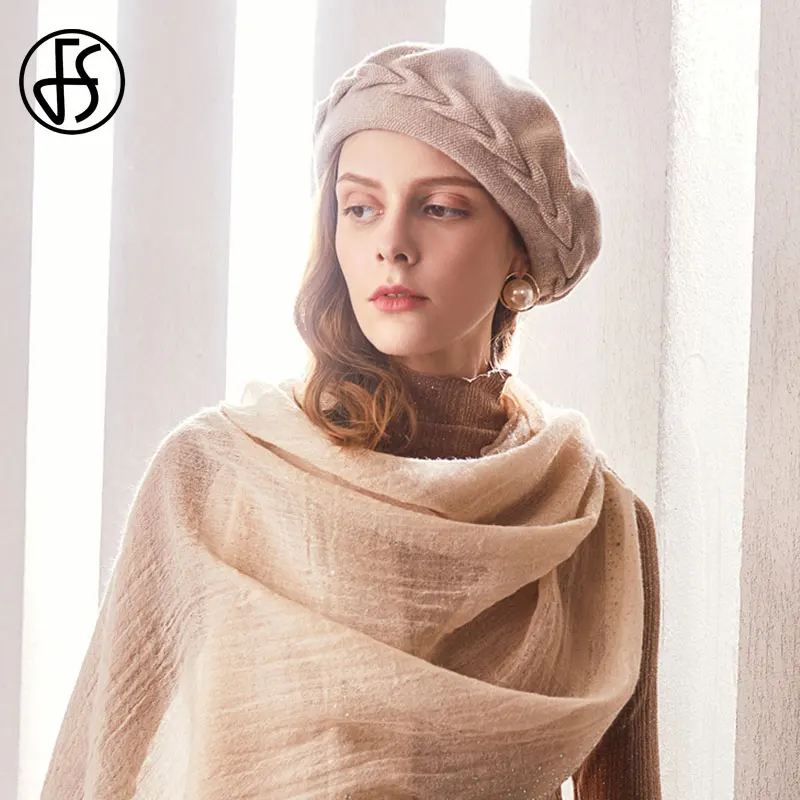 Женский вязаный берет FS однотонный во французском стиле зимний 2019 | Аксессуары