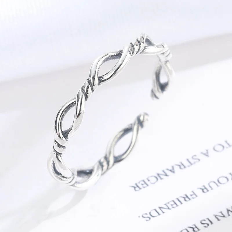 

Fashion Korean Style Simple Minimalist Thin Twisted Vintage Adjustable Rings Sterling Prevent Allergy Jewelry For Women