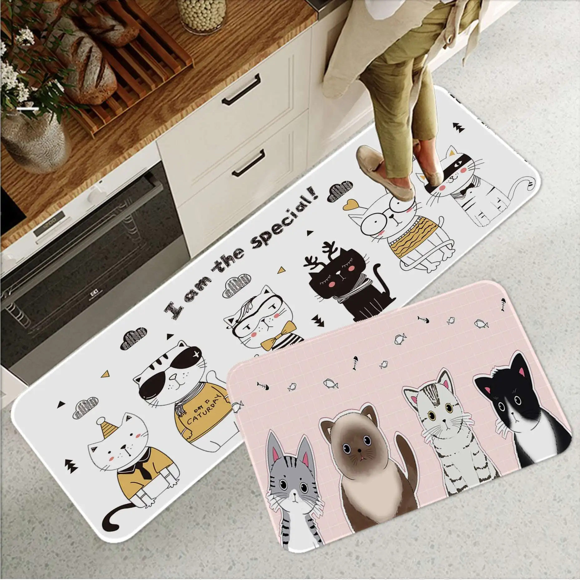 

Cute Love Cat Printed Flannel Floor Mat Bathroom Decor Carpet Non-Slip For Living Room Kitchen Welcome Doormat