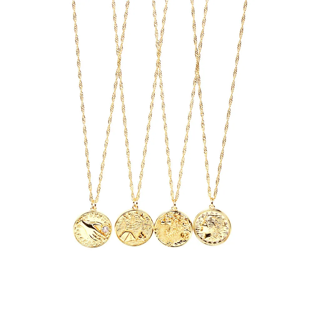 

Ожерелье золотистого цвета с круглым рельефным рисунком Лео из фианита ААА, Очаровательное ожерелье для женщин и мужчин, подвеска в стиле р...