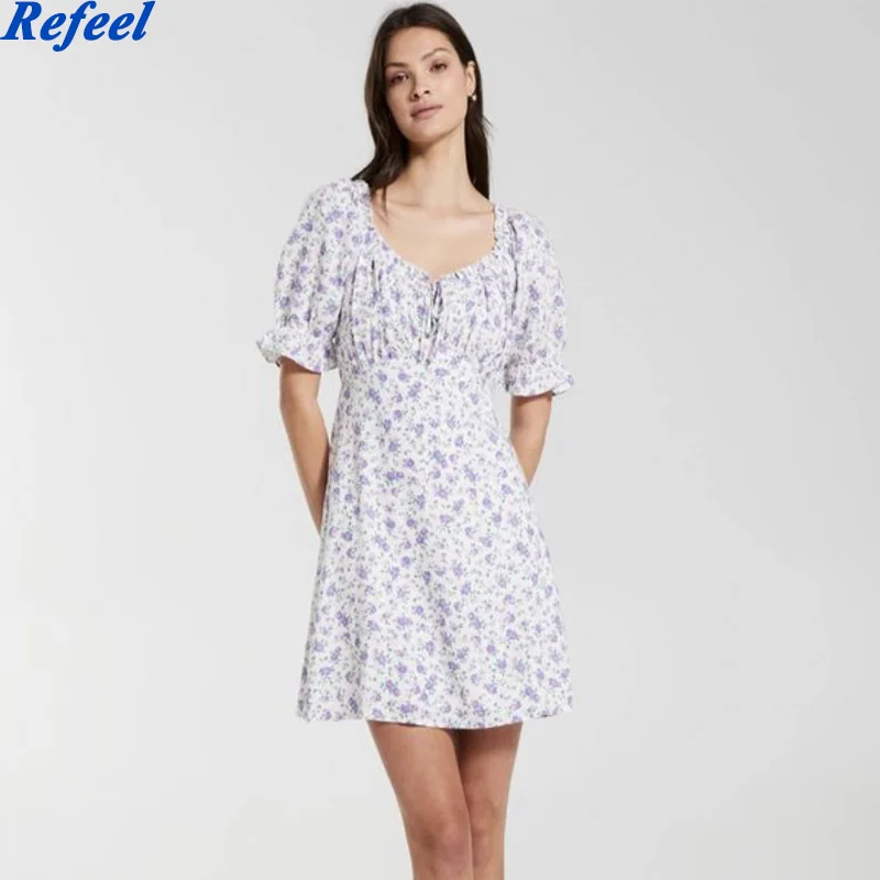 

Женское пикантное платье Bohe с коротким Расклешенным рукавом, V-образным вырезом и цветочным принтом, женское летнее праздничное мини-платье...