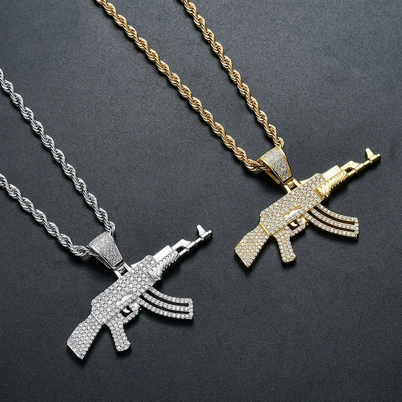 Хип-хоп AAA циркониевый камень CZ проложенный Bling Iced Out Solid CS GO AK 47 кулоны с оружием