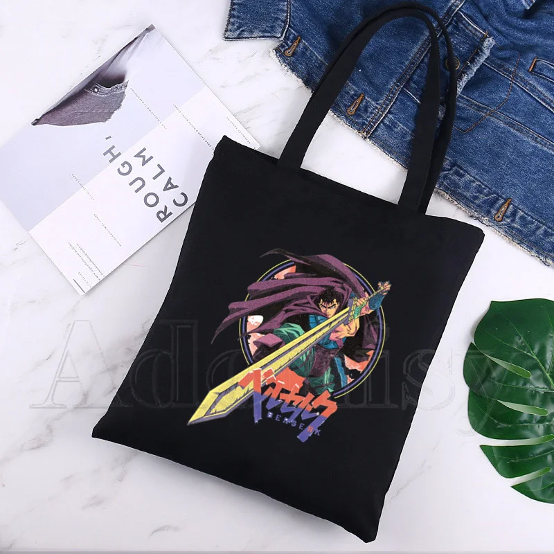 

Berserk Guts Swordsman Gatsu Sacrifice Zodd Canvas Black Shopping Tote Bag Reusable Shoulder Cloth Book Bag Gift Handbag