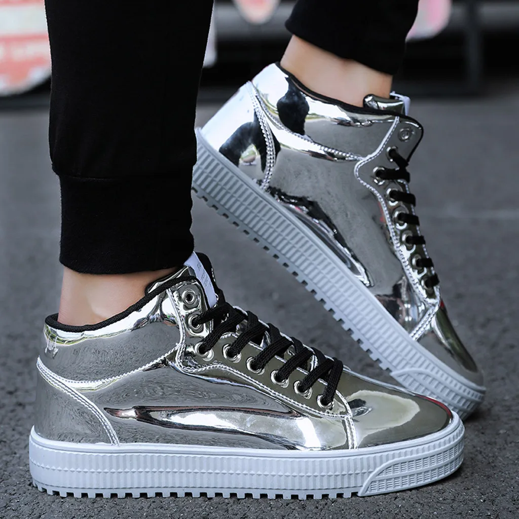 Кроссовки мужские глянцевые цветные зеркальные кожа блестки повседневная обувь