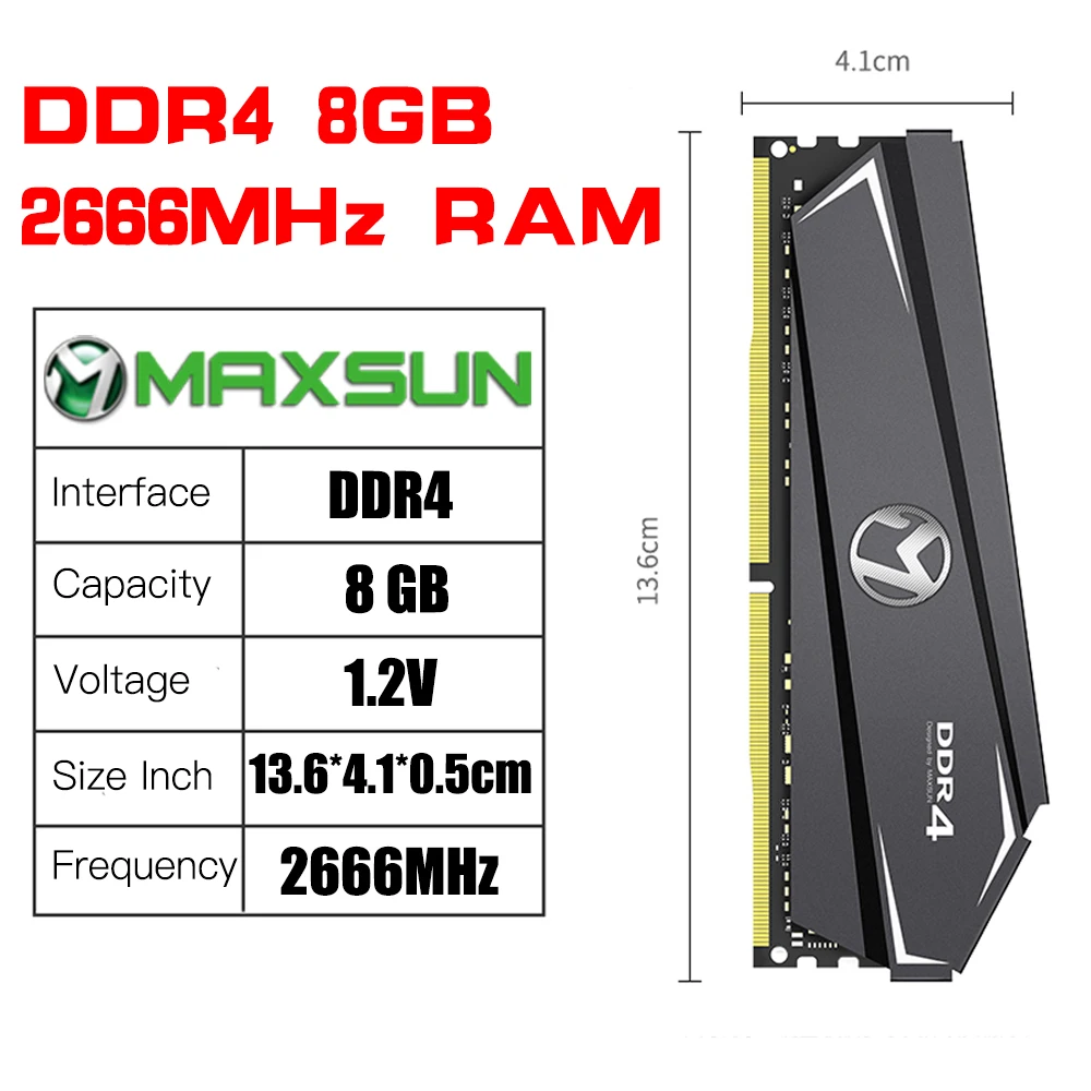 

MAXSUN Full New PC Memory Ram DDR4 8GB 2666MHz 3-year Warranty 1.2V 288Pin Interface Memoria Rams DDR4 Module Computer Desktop
