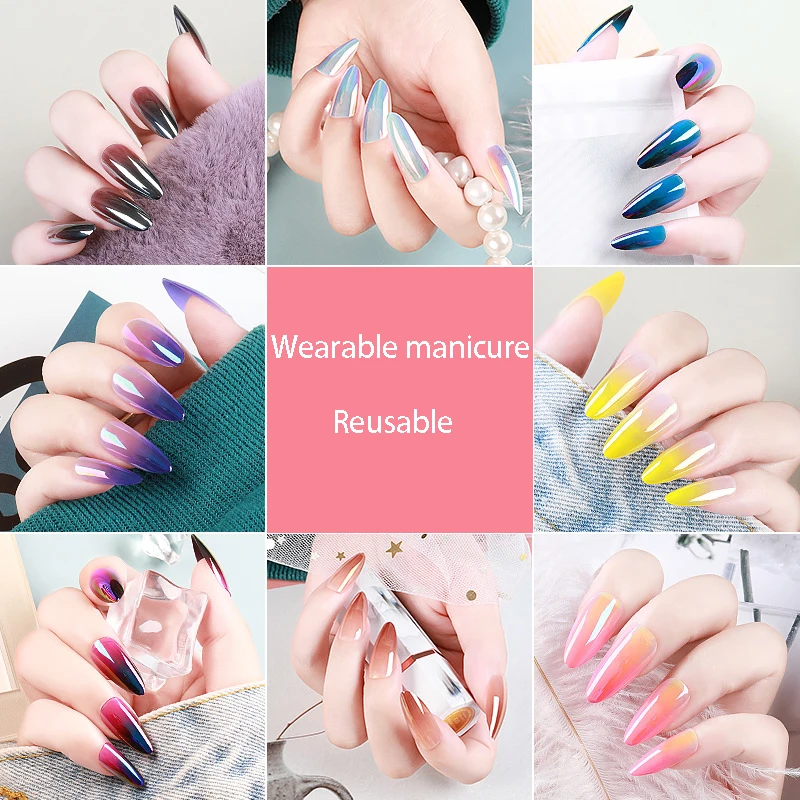 

Pointed Wearing Armor Mirror Powder Gradient Nail Patch Wearing Armor Press on Nails Coffin Fake Nails Nail Tips