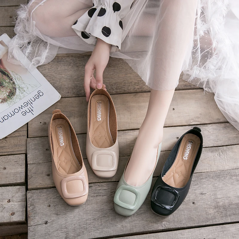 Туфли на плоской подошве с пряжкой Женские Балетки круглым носком Женская обувь