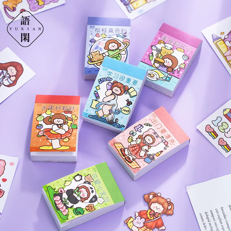 

50 Sheets Cartoons Hand Painted Sticker Book Cute Girl Daily Diary Journal Decoration Stationery DIY Material Stickers